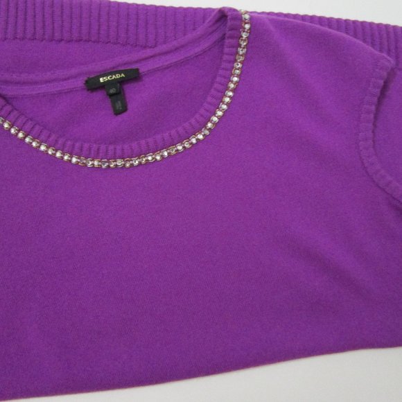 CASHMERE Pullover Knit Sweater Vest Sleeveless Cuddly Purple Rhinestones - Picture 4 of 8